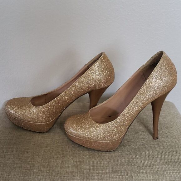 Gold Glitter Platform Heels  - Picture 3 of 8